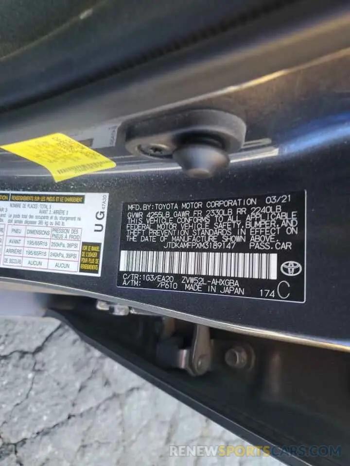 12 Photograph of a damaged car JTDKAMFPXM3189147 TOYOTA PRIUS 2021