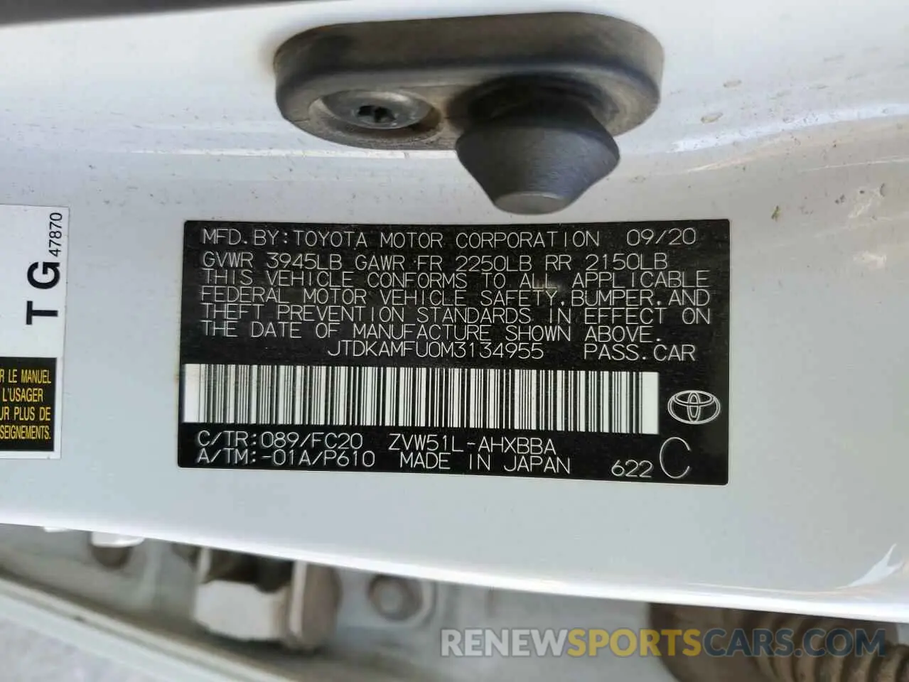 13 Photograph of a damaged car JTDKAMFU0M3134955 TOYOTA PRIUS 2021