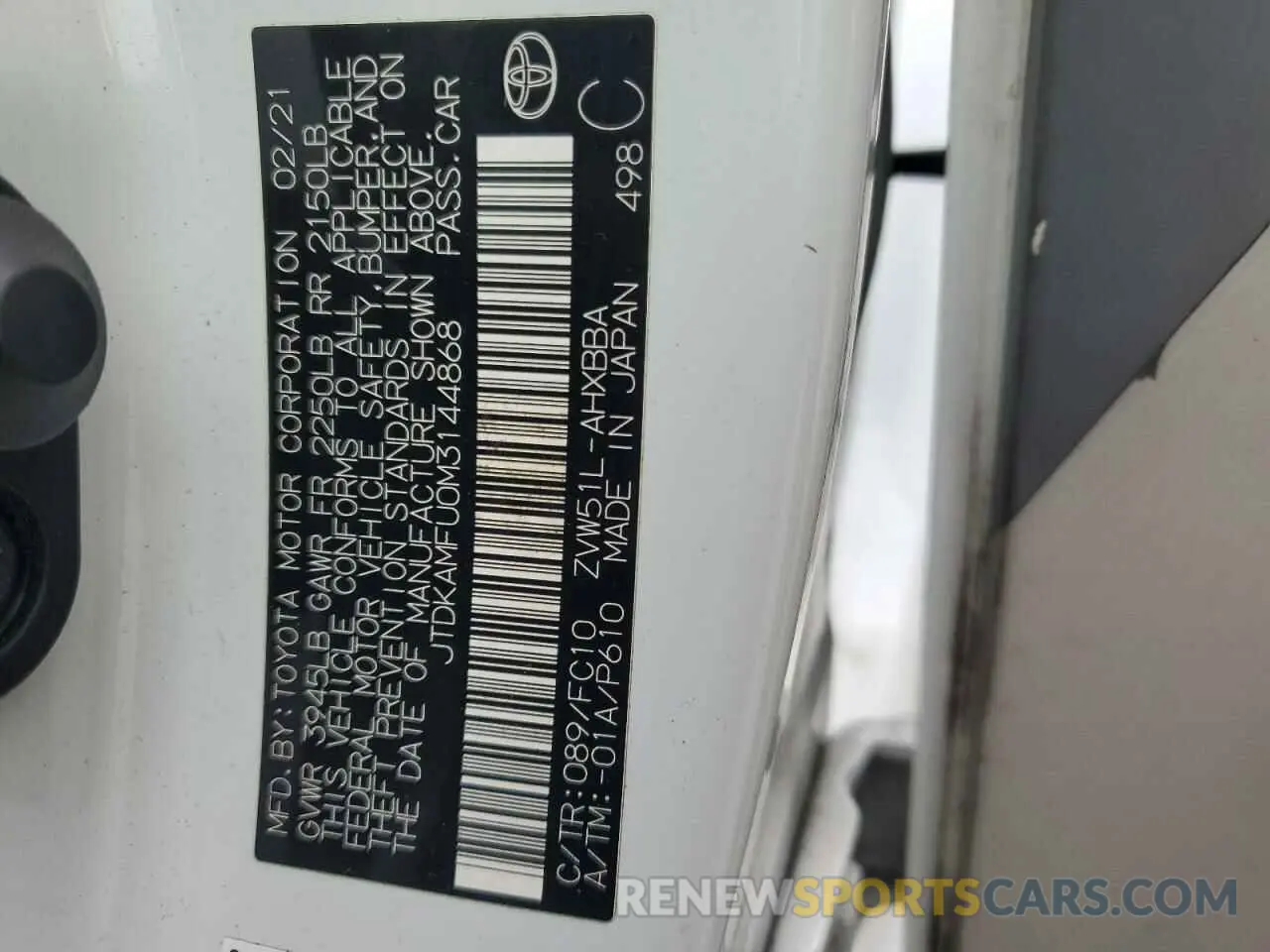 13 Photograph of a damaged car JTDKAMFU0M3144868 TOYOTA PRIUS 2021