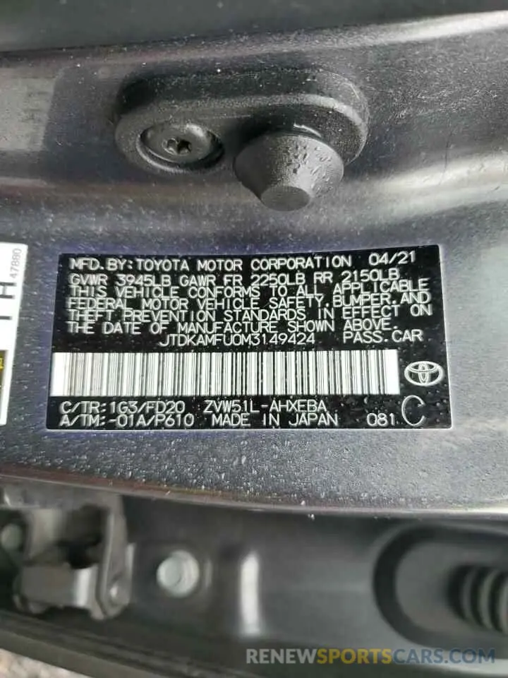 13 Photograph of a damaged car JTDKAMFU0M3149424 TOYOTA PRIUS 2021
