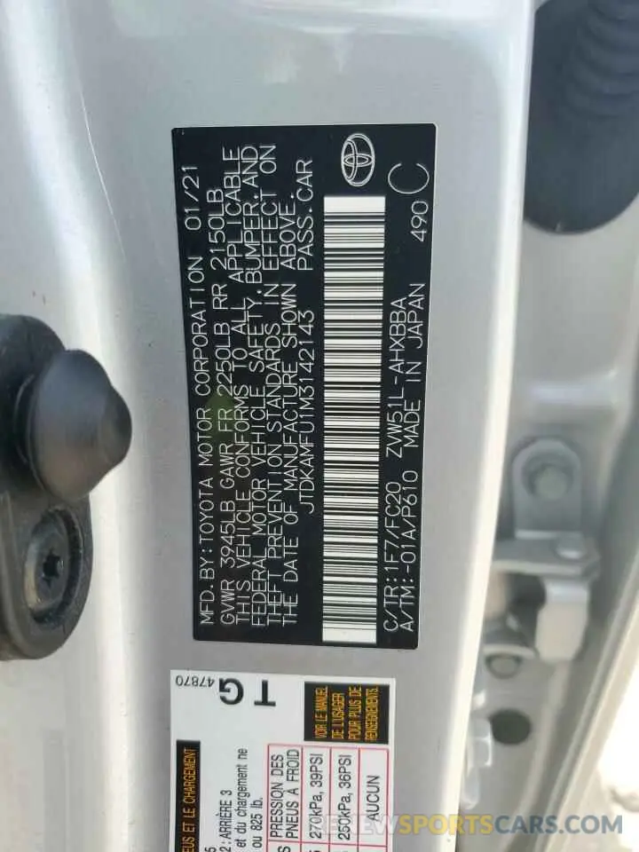 12 Photograph of a damaged car JTDKAMFU1M3142143 TOYOTA PRIUS 2021
