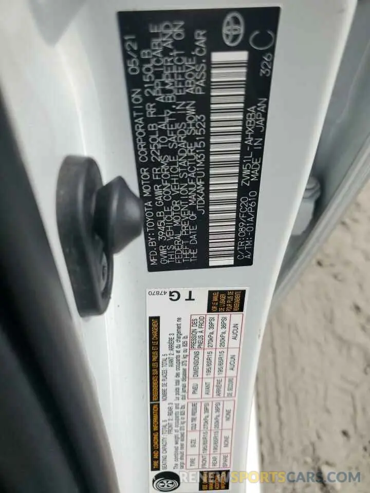 12 Photograph of a damaged car JTDKAMFU1M3151523 TOYOTA PRIUS 2021