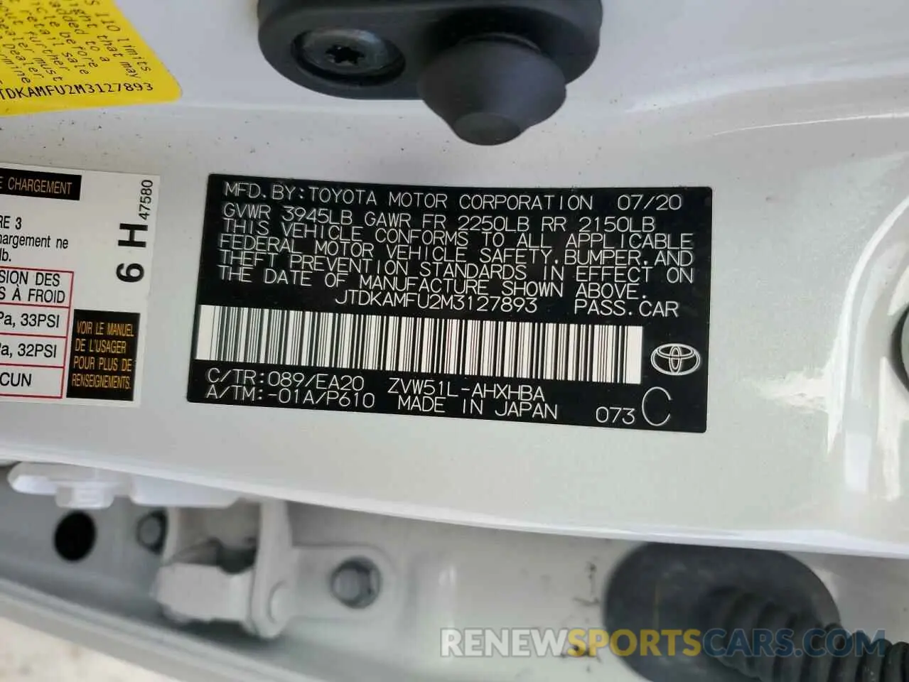13 Photograph of a damaged car JTDKAMFU2M3127893 TOYOTA PRIUS 2021