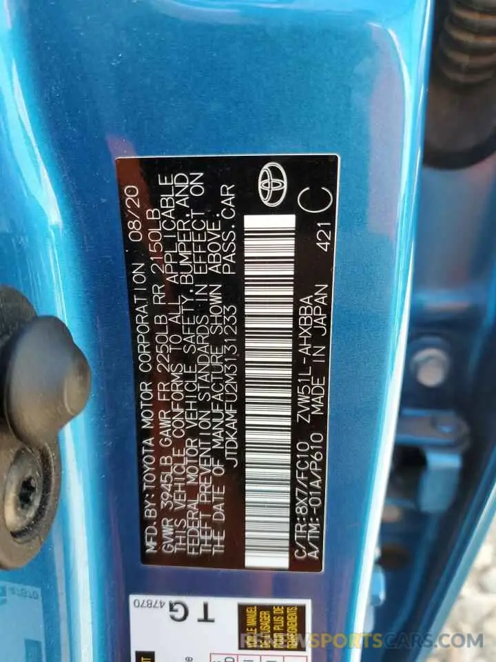 12 Photograph of a damaged car JTDKAMFU2M3131233 TOYOTA PRIUS 2021