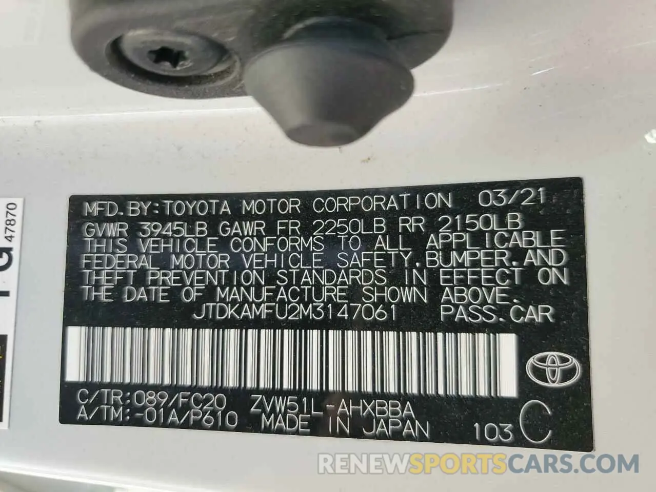 12 Photograph of a damaged car JTDKAMFU2M3147061 TOYOTA PRIUS 2021