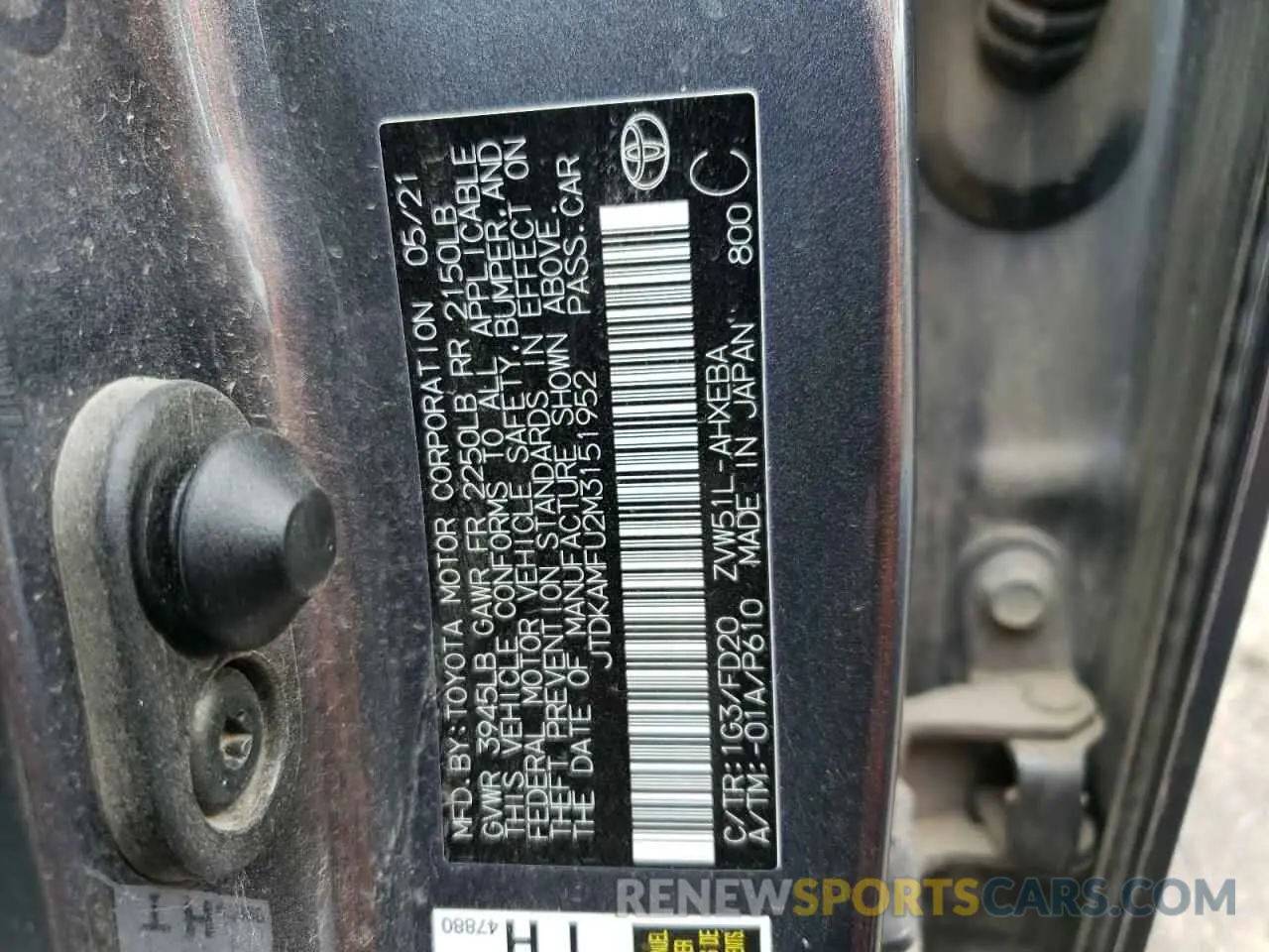 12 Photograph of a damaged car JTDKAMFU2M3151952 TOYOTA PRIUS 2021