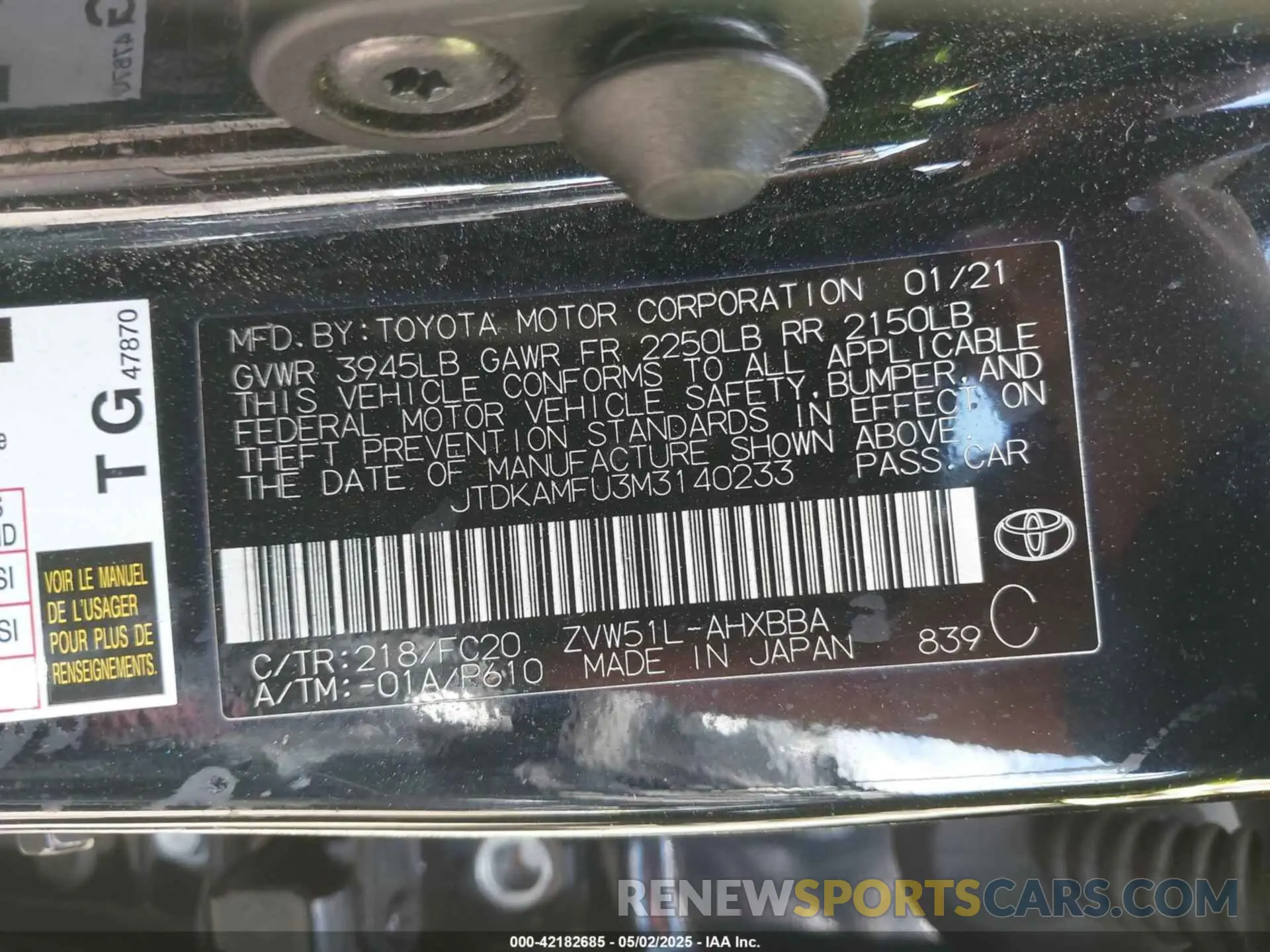 9 Photograph of a damaged car JTDKAMFU3M3140233 TOYOTA PRIUS 2021