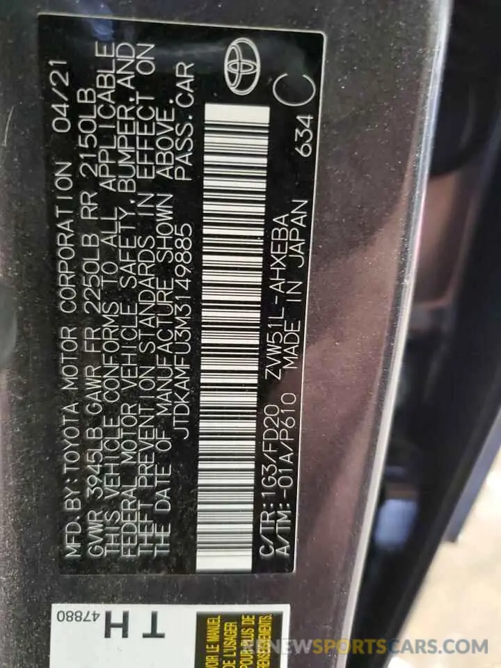 13 Photograph of a damaged car JTDKAMFU3M3149885 TOYOTA PRIUS 2021