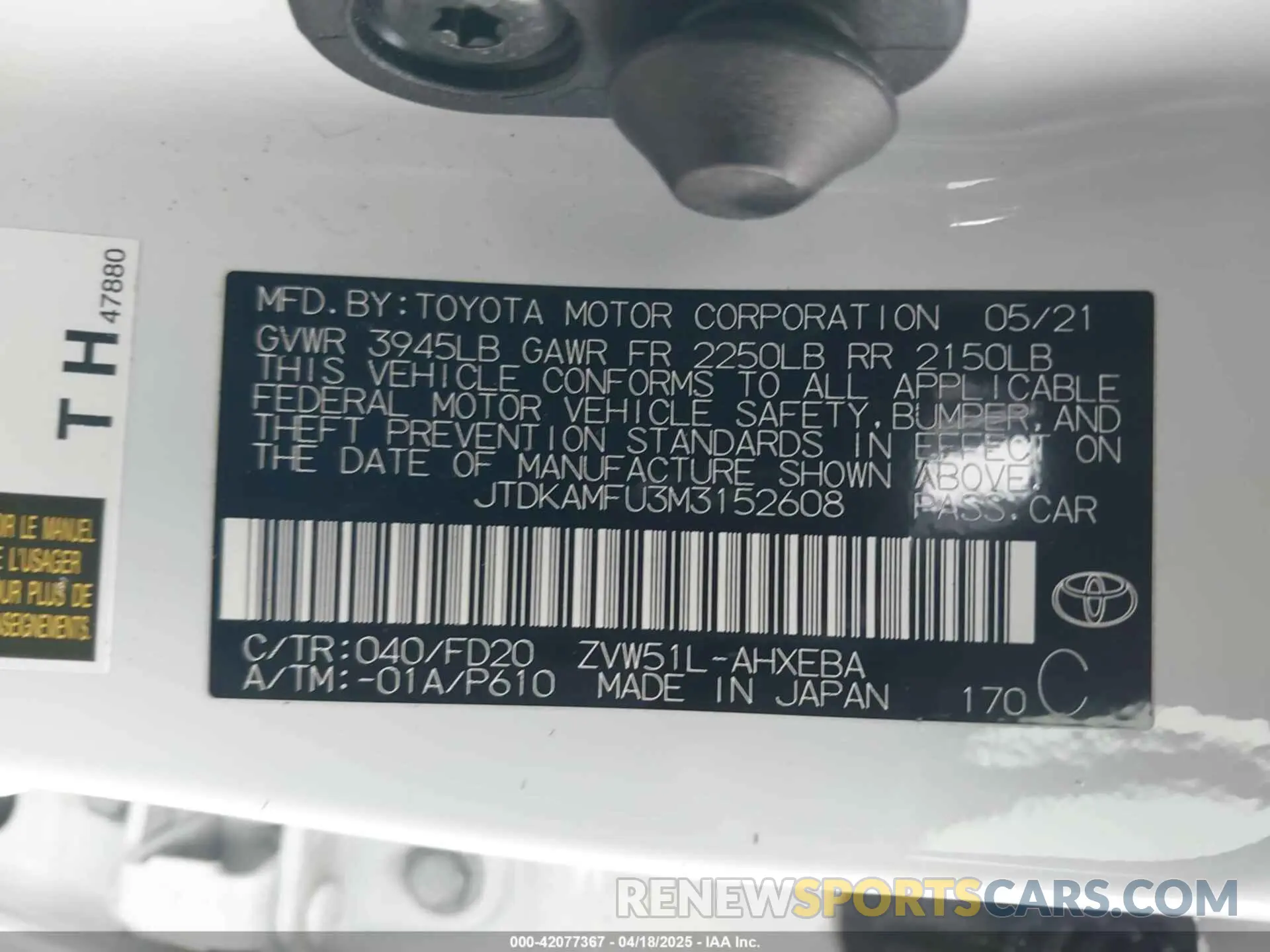 9 Photograph of a damaged car JTDKAMFU3M3152608 TOYOTA PRIUS 2021