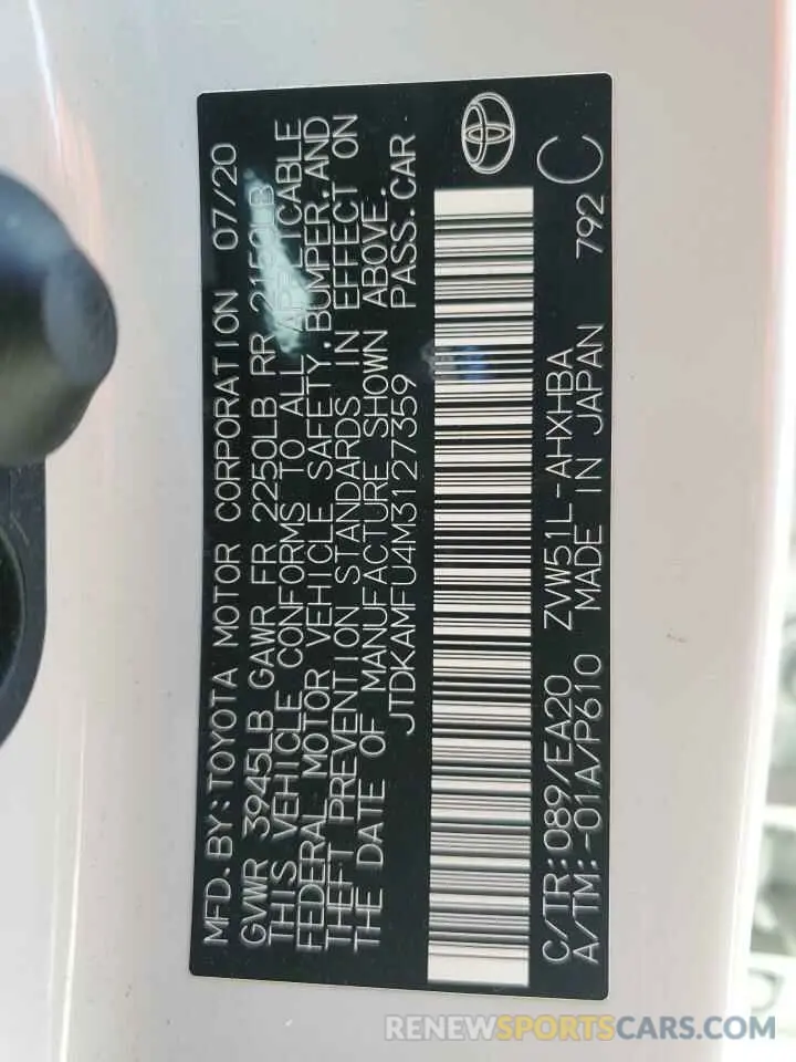 12 Photograph of a damaged car JTDKAMFU4M3127359 TOYOTA PRIUS 2021