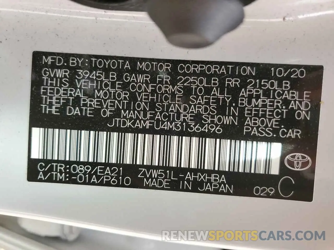 14 Photograph of a damaged car JTDKAMFU4M3136496 TOYOTA PRIUS 2021