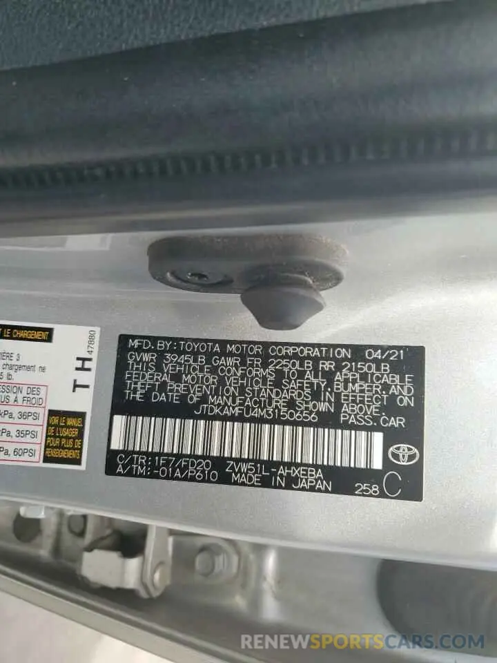 12 Photograph of a damaged car JTDKAMFU4M3150656 TOYOTA PRIUS 2021
