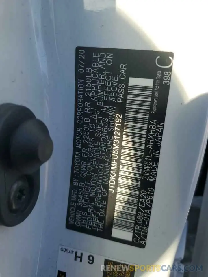 13 Photograph of a damaged car JTDKAMFU5M3127192 TOYOTA PRIUS 2021