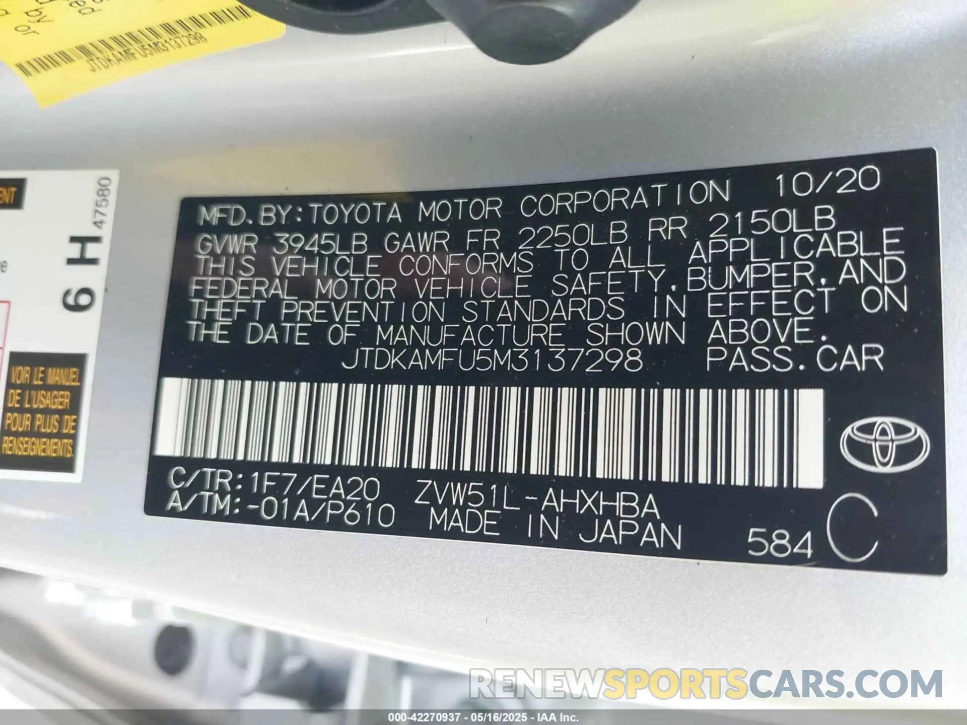 9 Photograph of a damaged car JTDKAMFU5M3137298 TOYOTA PRIUS 2021