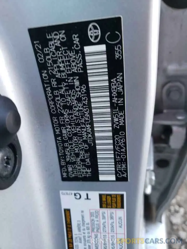 12 Photograph of a damaged car JTDKAMFU5M3143196 TOYOTA PRIUS 2021