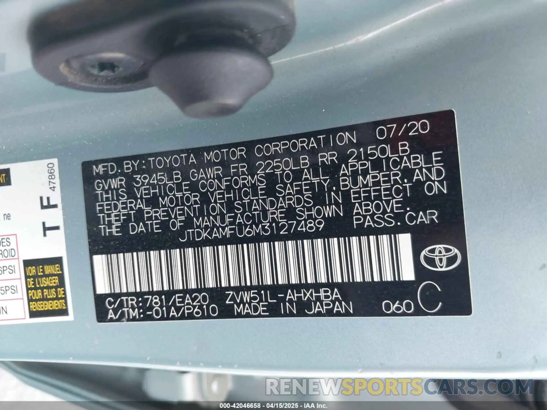 9 Photograph of a damaged car JTDKAMFU6M3127489 TOYOTA PRIUS 2021