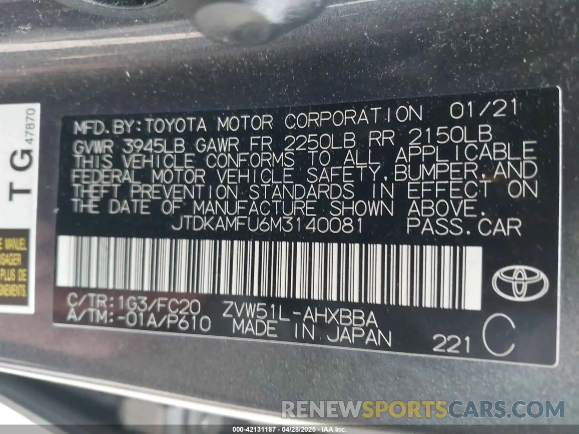 9 Photograph of a damaged car JTDKAMFU6M3140081 TOYOTA PRIUS 2021
