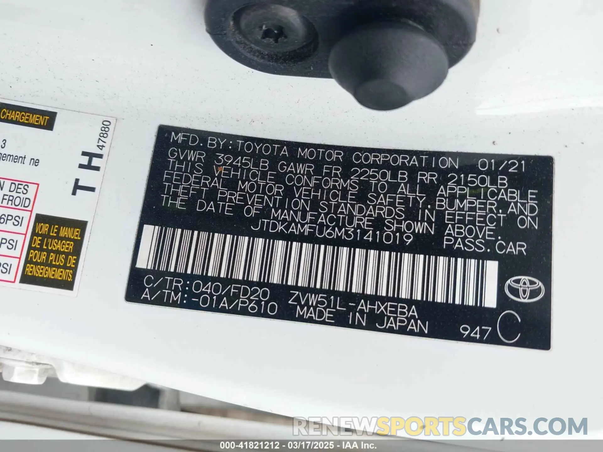 9 Photograph of a damaged car JTDKAMFU6M3141019 TOYOTA PRIUS 2021