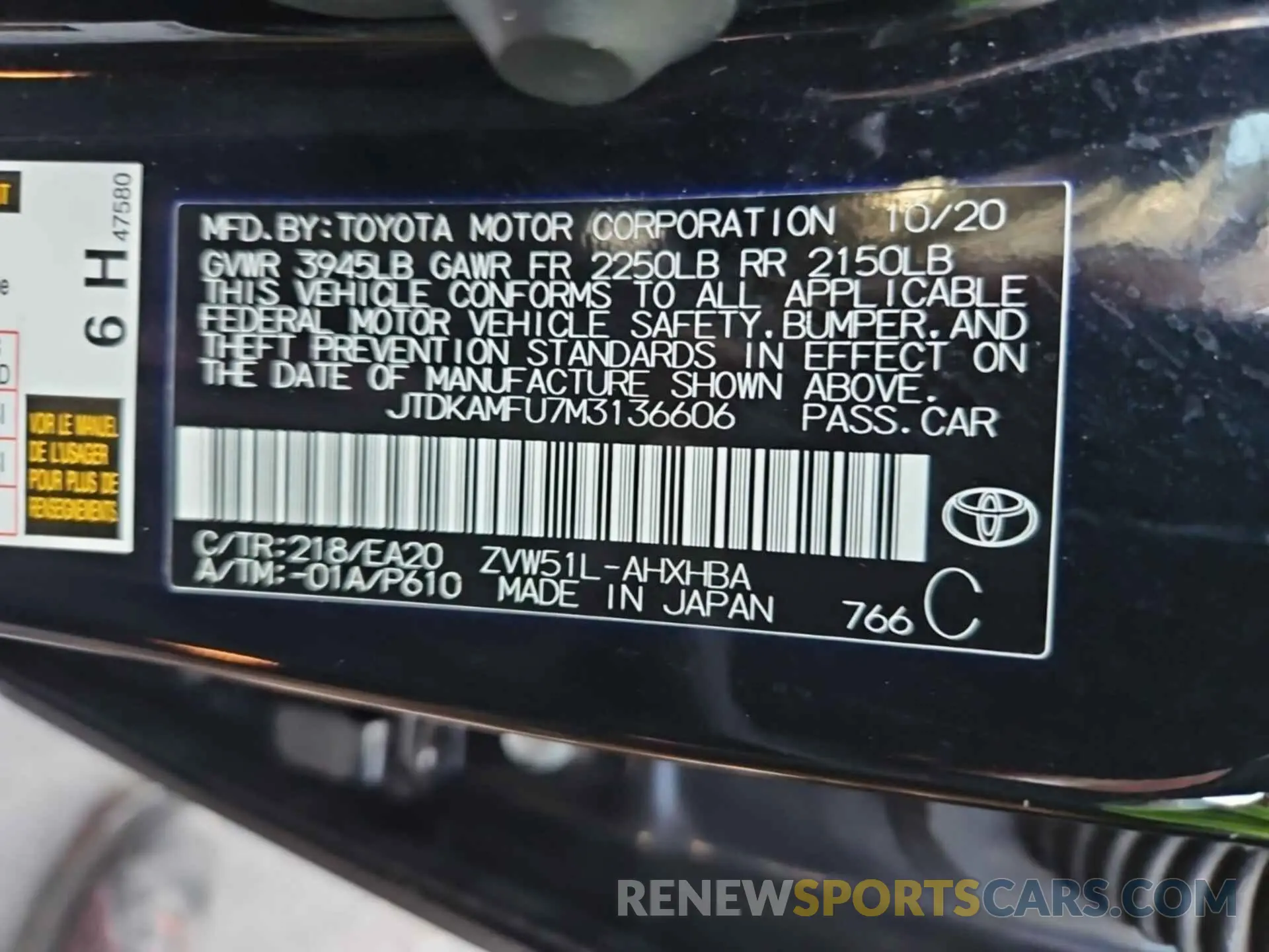 8 Photograph of a damaged car JTDKAMFU7M3136606 TOYOTA PRIUS 2021