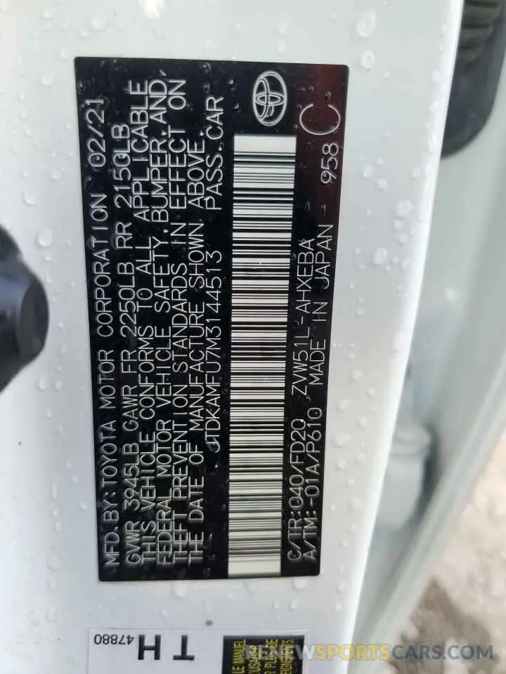 12 Photograph of a damaged car JTDKAMFU7M3144513 TOYOTA PRIUS 2021