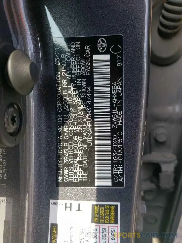 12 Photograph of a damaged car JTDKAMFU7M3147444 TOYOTA PRIUS 2021