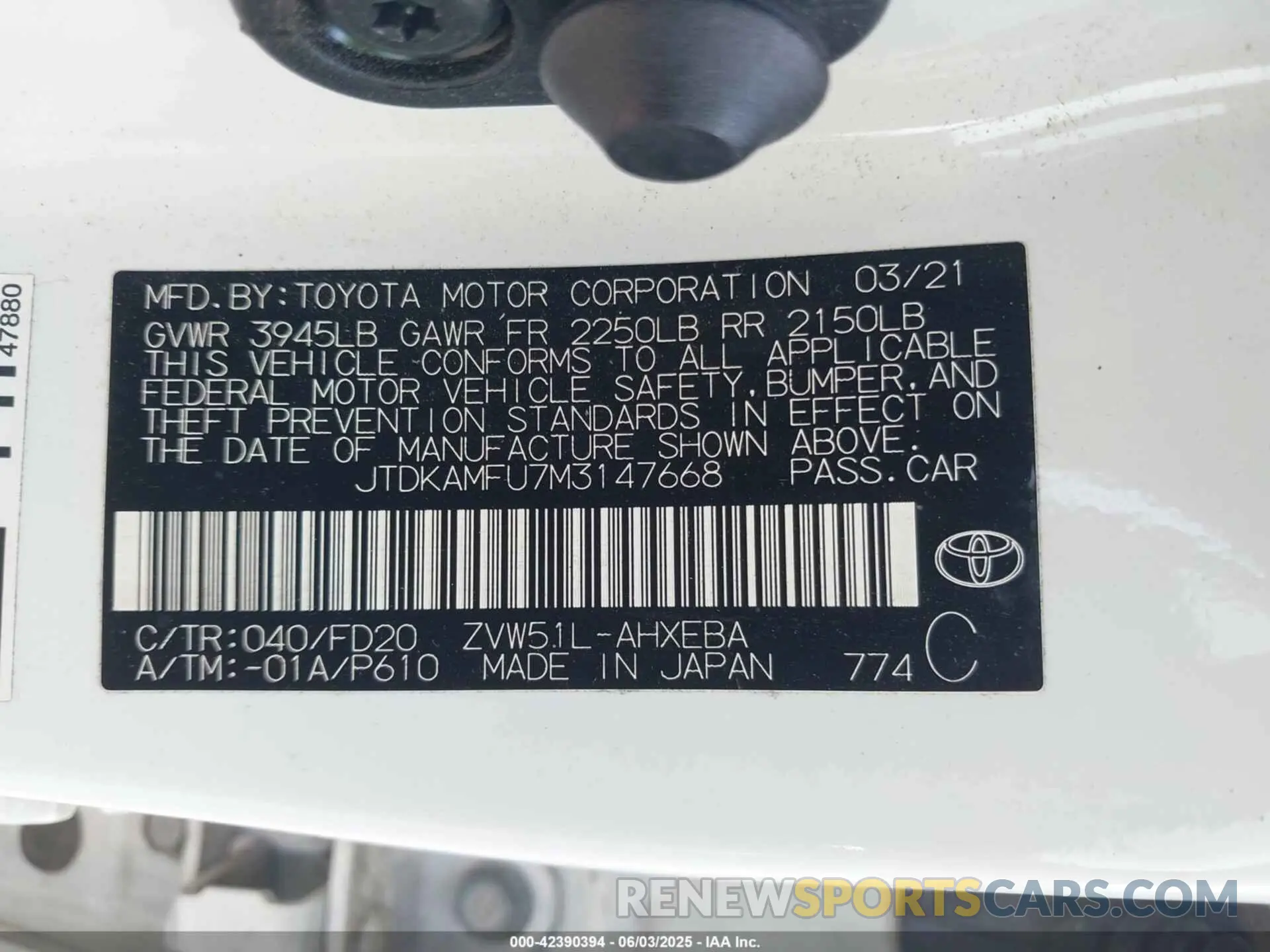 9 Photograph of a damaged car JTDKAMFU7M3147668 TOYOTA PRIUS 2021