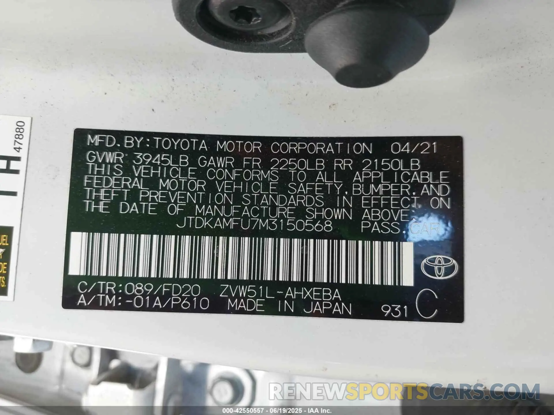 9 Photograph of a damaged car JTDKAMFU7M3150568 TOYOTA PRIUS 2021