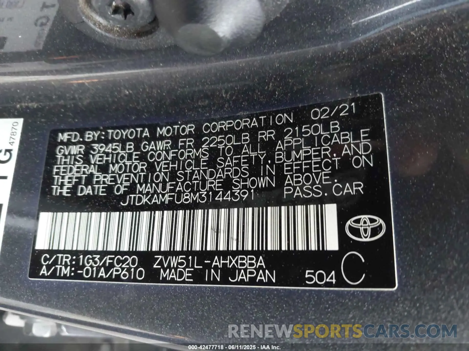 9 Photograph of a damaged car JTDKAMFU8M3144391 TOYOTA PRIUS 2021