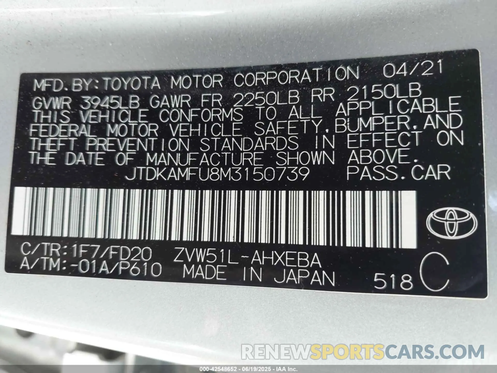9 Photograph of a damaged car JTDKAMFU8M3150739 TOYOTA PRIUS 2021