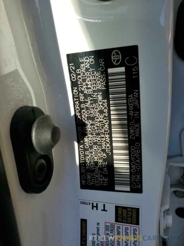 12 Photograph of a damaged car JTDKAMFU9M3144044 TOYOTA PRIUS 2021