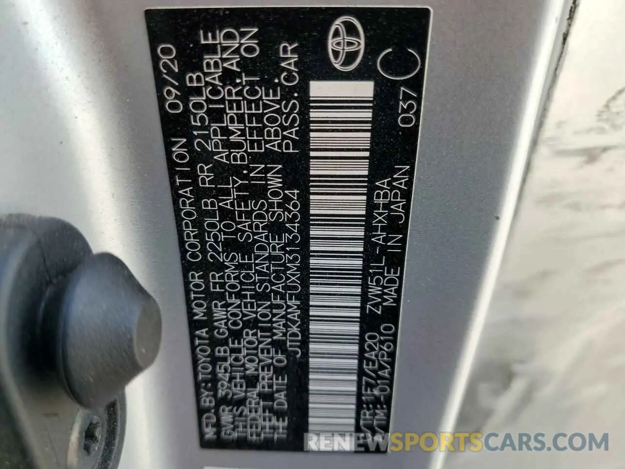 13 Photograph of a damaged car JTDKAMFUXM3134364 TOYOTA PRIUS 2021
