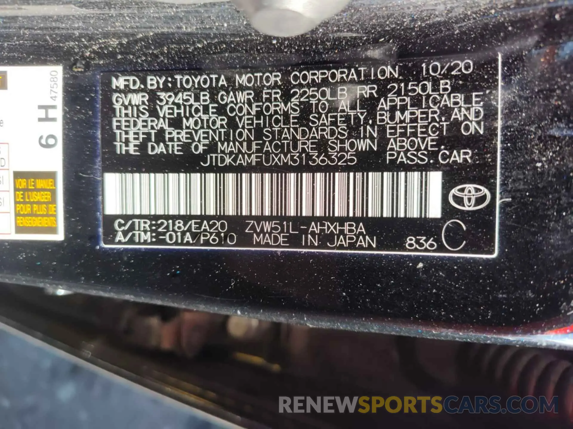 14 Photograph of a damaged car JTDKAMFUXM3136325 TOYOTA PRIUS 2021