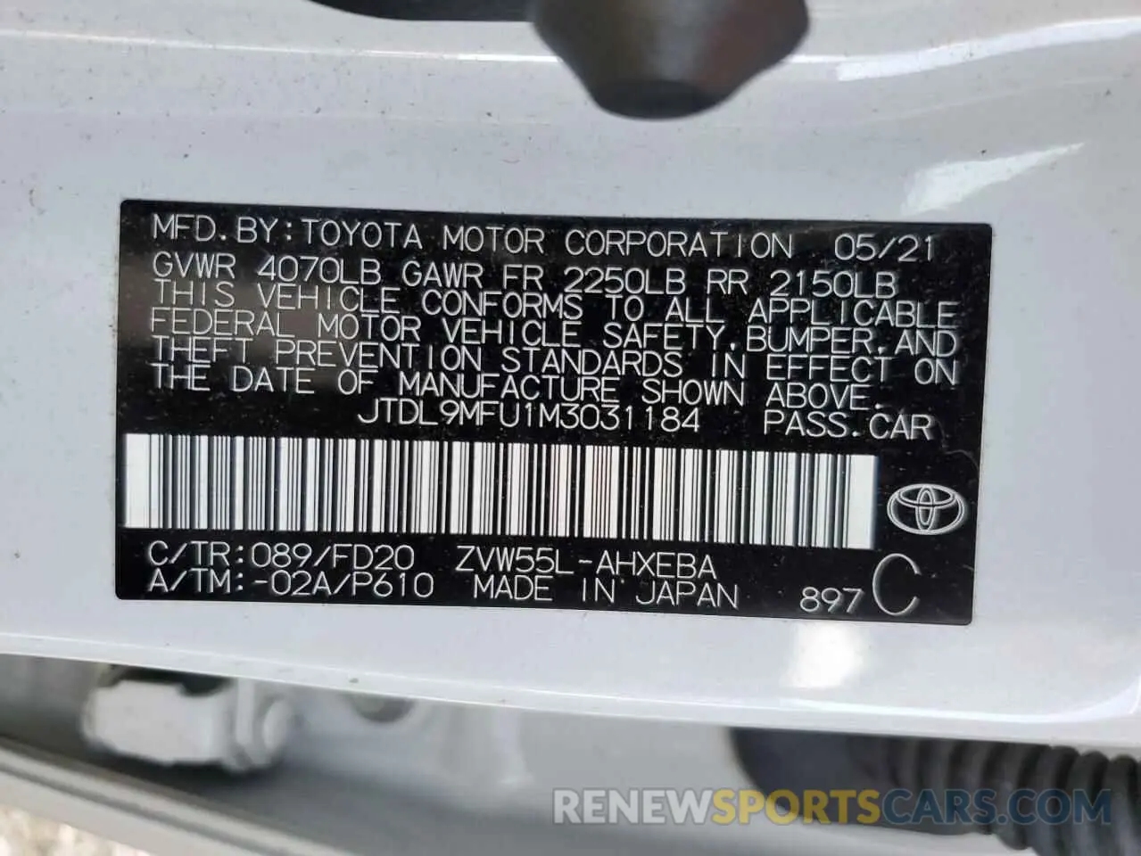 13 Photograph of a damaged car JTDL9MFU1M3031184 TOYOTA PRIUS 2021