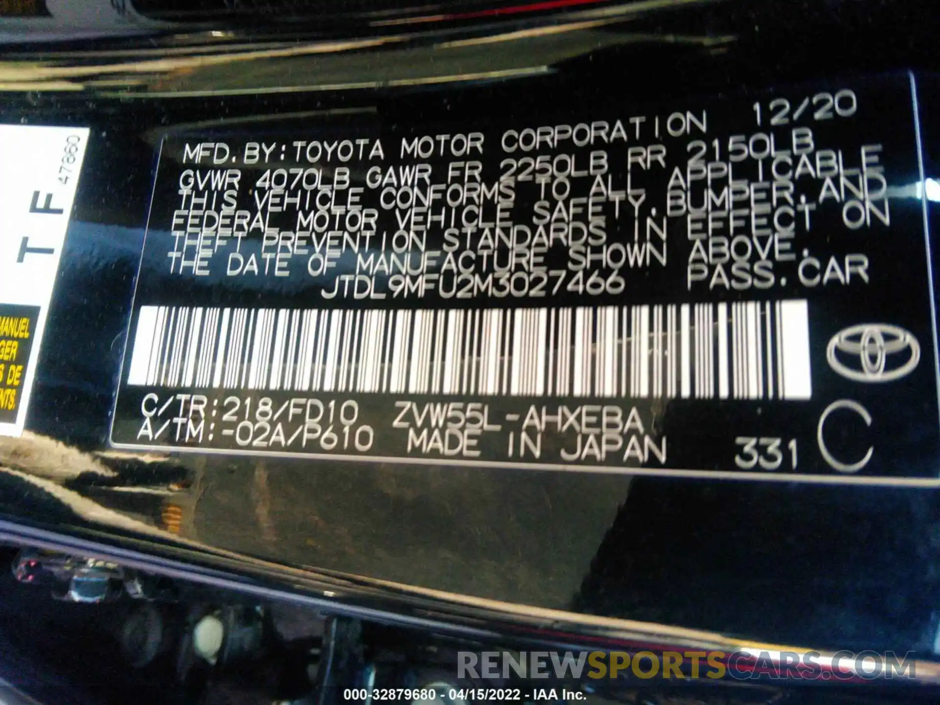 9 Photograph of a damaged car JTDL9MFU2M3027466 TOYOTA PRIUS 2021