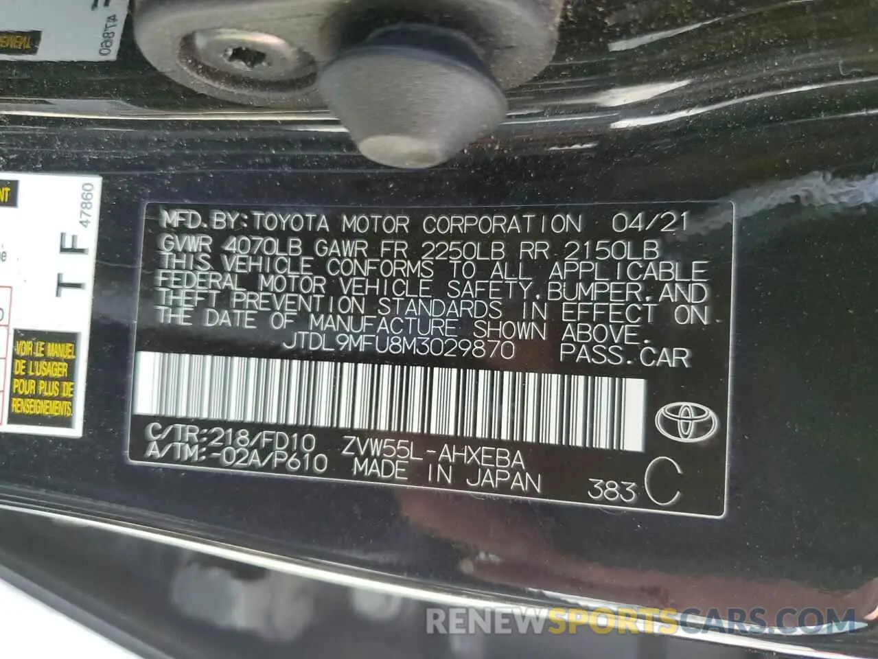 12 Photograph of a damaged car JTDL9MFU8M3029870 TOYOTA PRIUS 2021