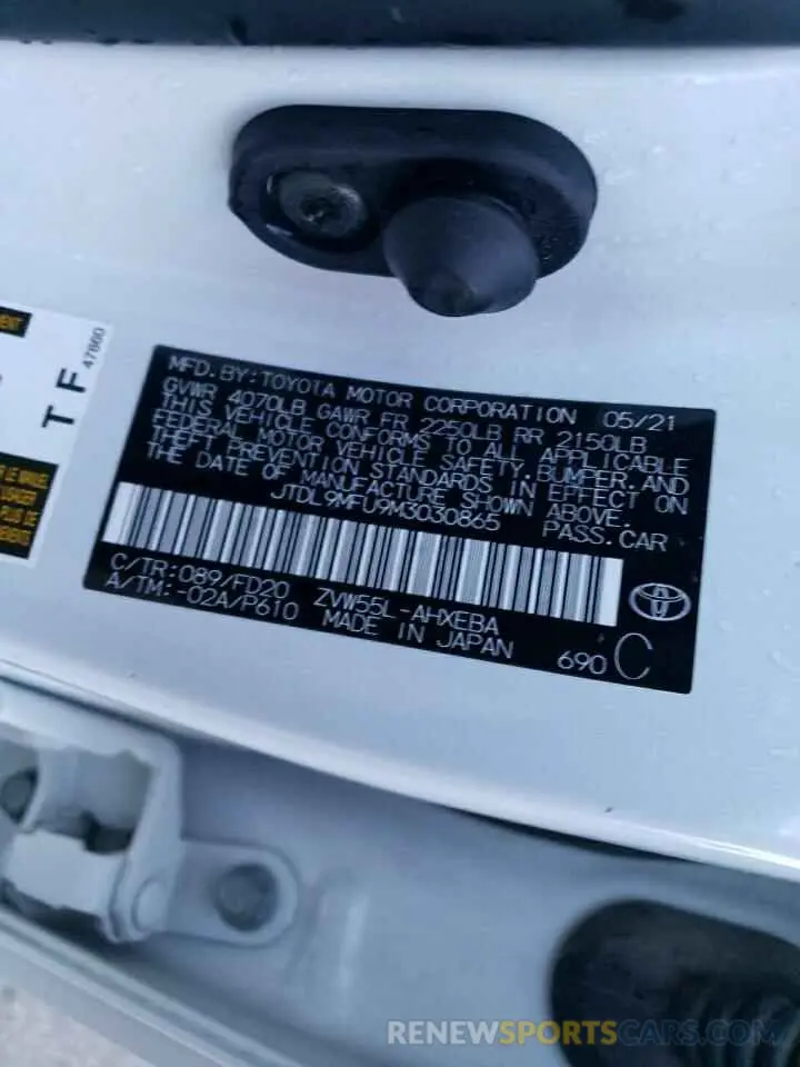 12 Photograph of a damaged car JTDL9MFU9M3030865 TOYOTA PRIUS 2021