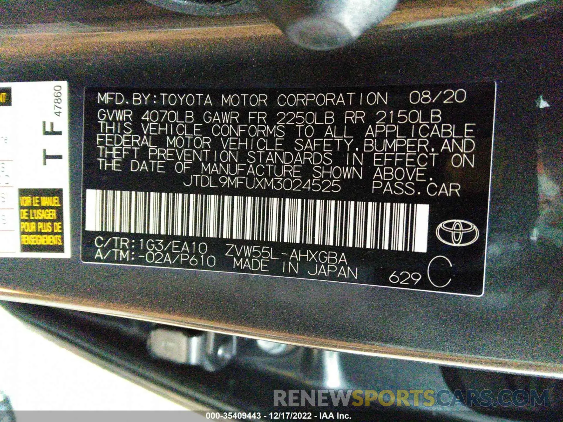 9 Photograph of a damaged car JTDL9MFUXM3024525 TOYOTA PRIUS 2021