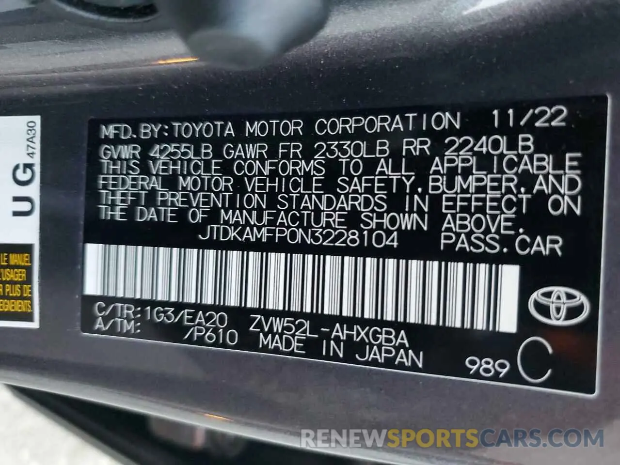 12 Photograph of a damaged car JTDKAMFP0N3228104 TOYOTA PRIUS 2022