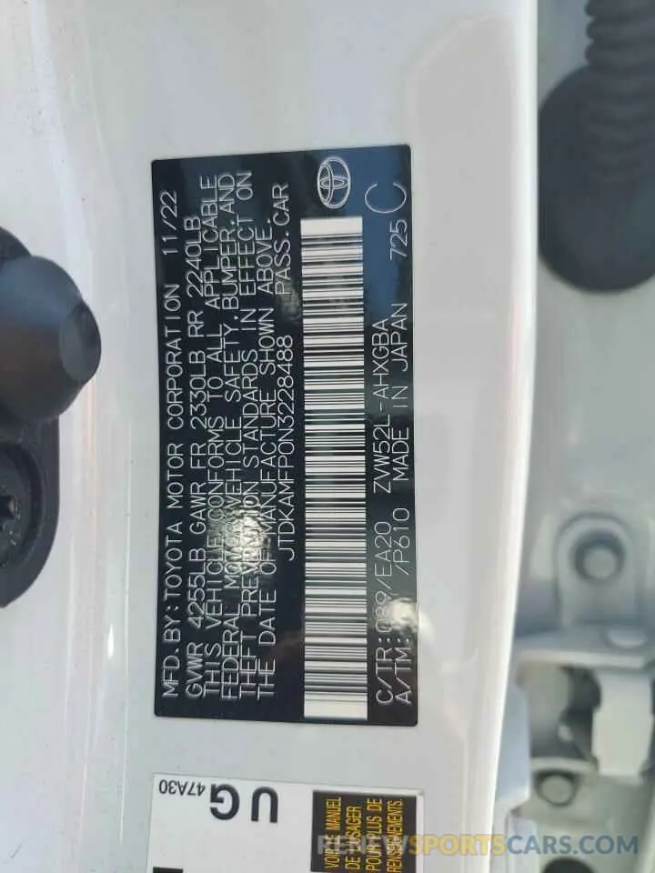 12 Photograph of a damaged car JTDKAMFP0N3228488 TOYOTA PRIUS 2022