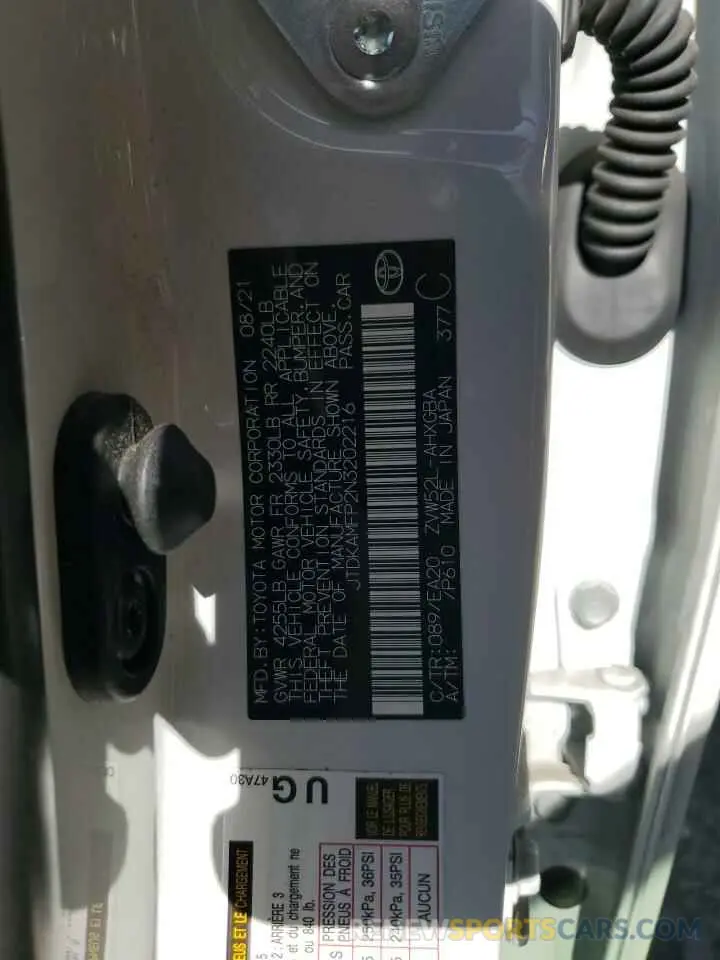 13 Photograph of a damaged car JTDKAMFP2N3202216 TOYOTA PRIUS 2022