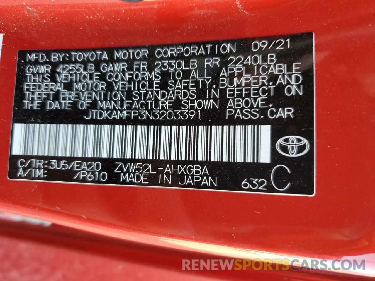 12 Photograph of a damaged car JTDKAMFP3N3203391 TOYOTA PRIUS 2022