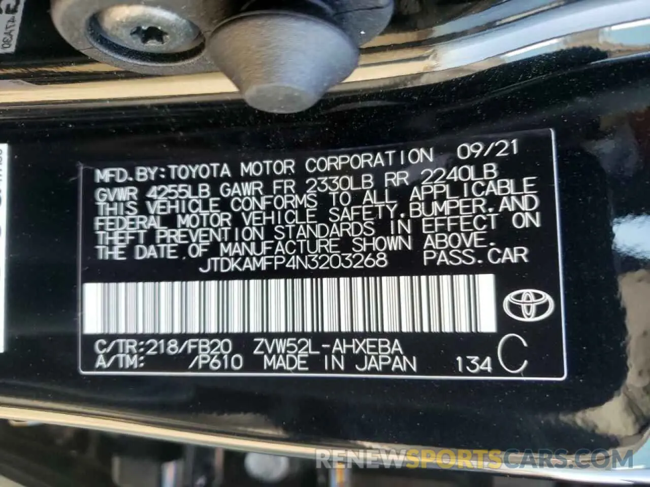 10 Photograph of a damaged car JTDKAMFP4N3203268 TOYOTA PRIUS 2022