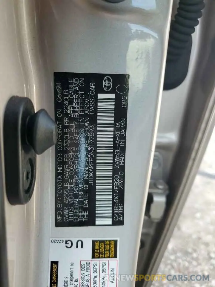 13 Photograph of a damaged car JTDKAMFP5N3197593 TOYOTA PRIUS 2022