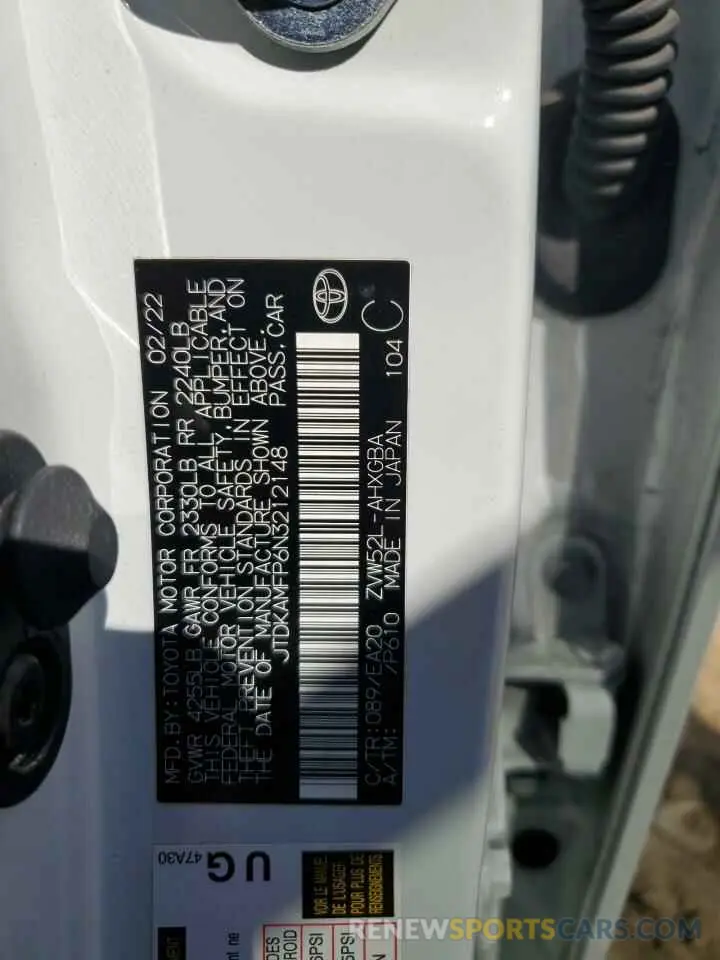 14 Photograph of a damaged car JTDKAMFP6N3212148 TOYOTA PRIUS 2022