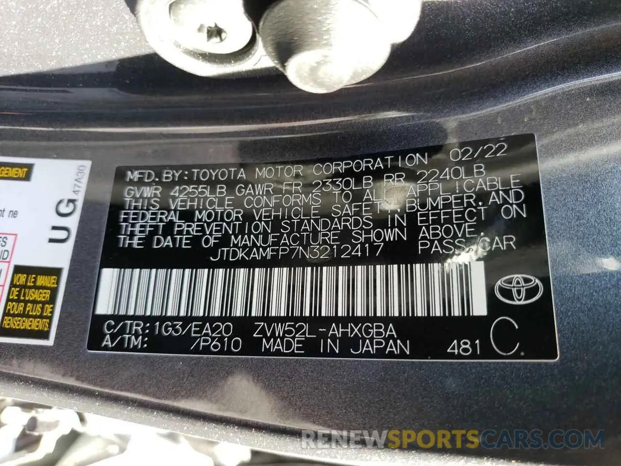 12 Photograph of a damaged car JTDKAMFP7N3212417 TOYOTA PRIUS 2022