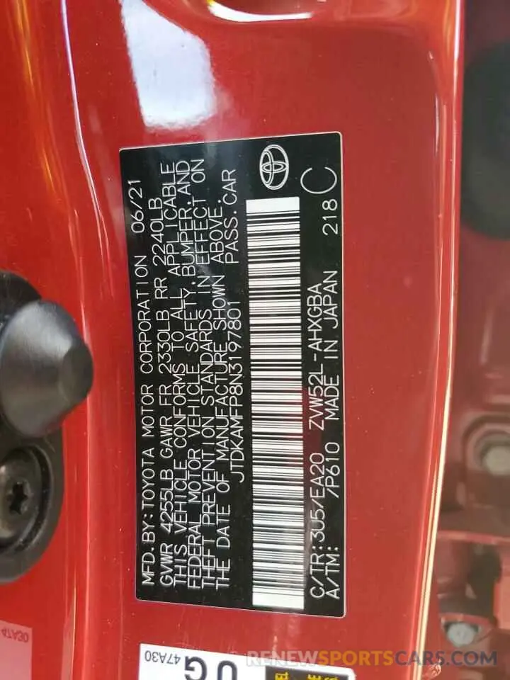 13 Photograph of a damaged car JTDKAMFP8N3197801 TOYOTA PRIUS 2022