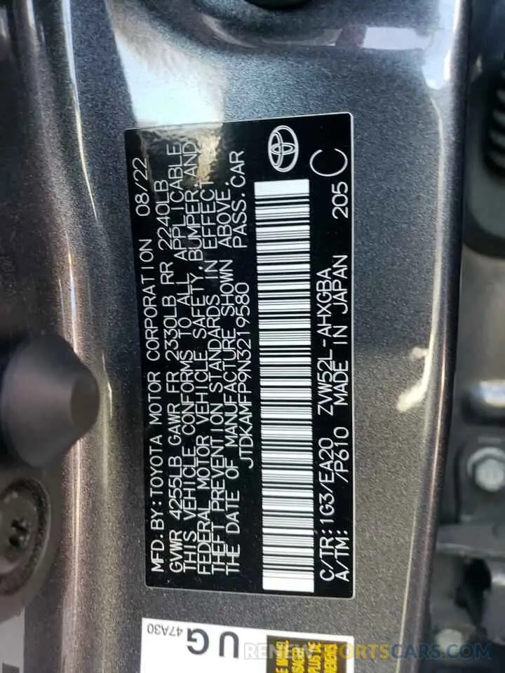 12 Photograph of a damaged car JTDKAMFP9N3219580 TOYOTA PRIUS 2022