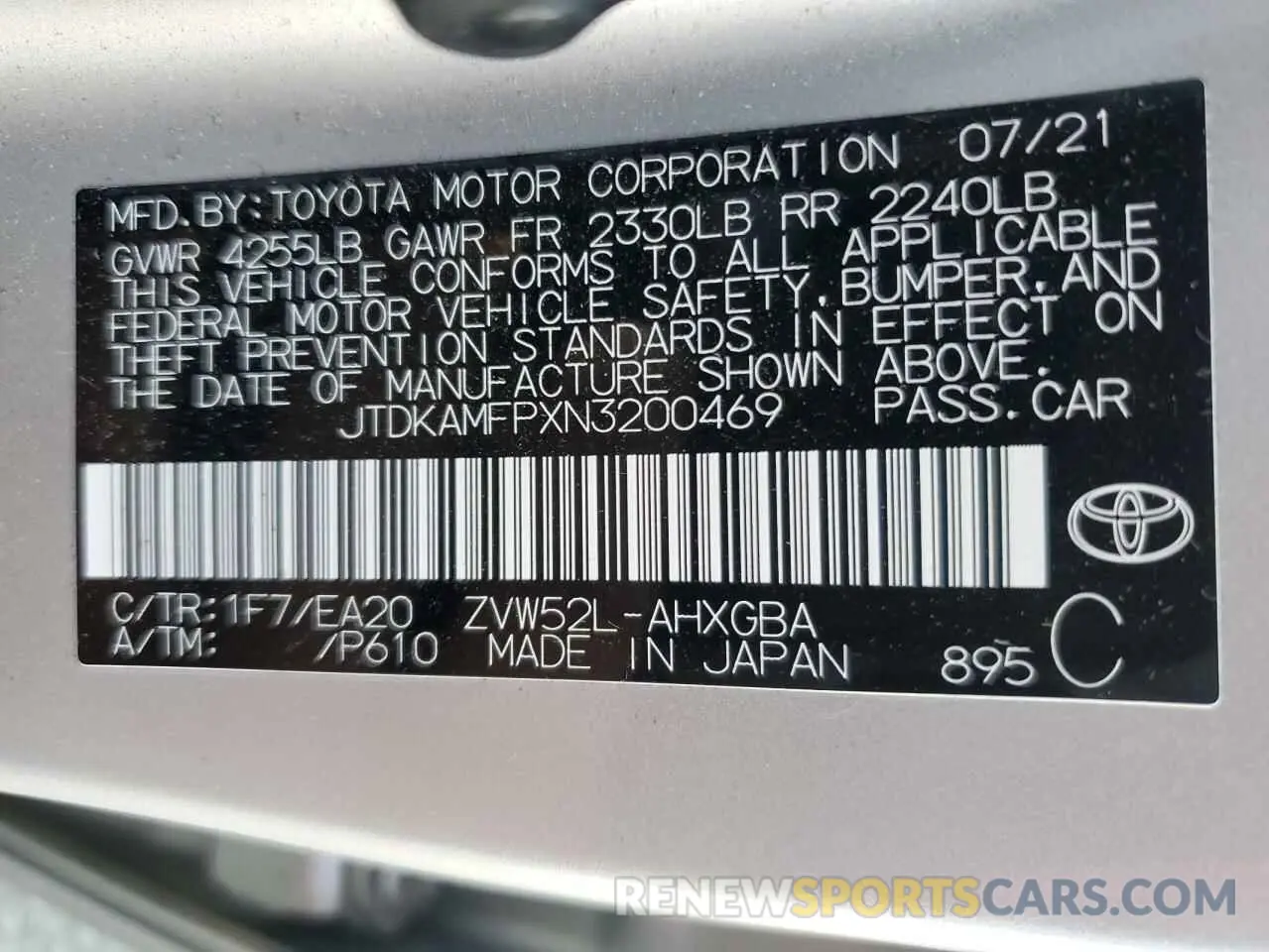 12 Photograph of a damaged car JTDKAMFPXN3200469 TOYOTA PRIUS 2022