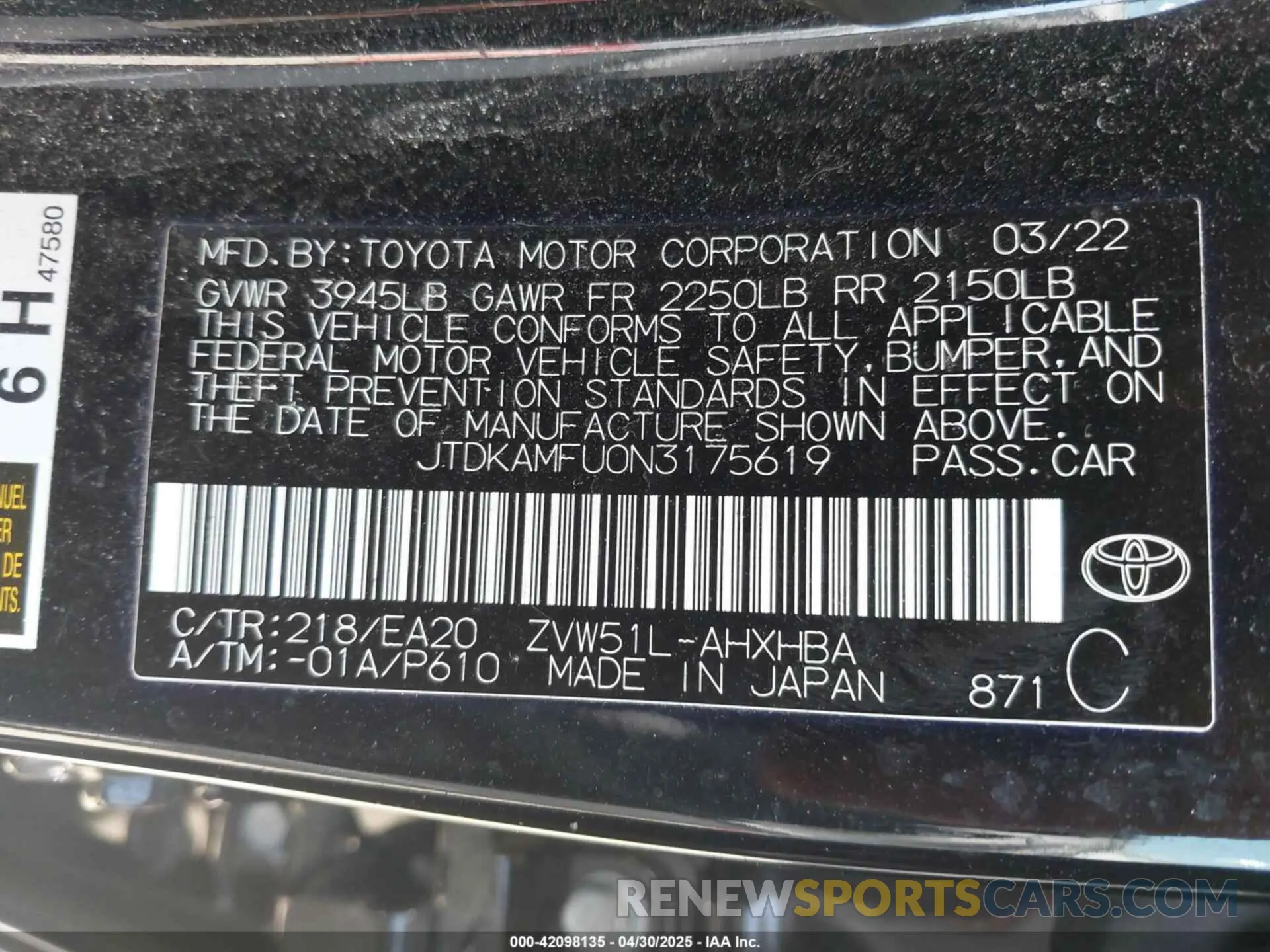 9 Photograph of a damaged car JTDKAMFU0N3175619 TOYOTA PRIUS 2022