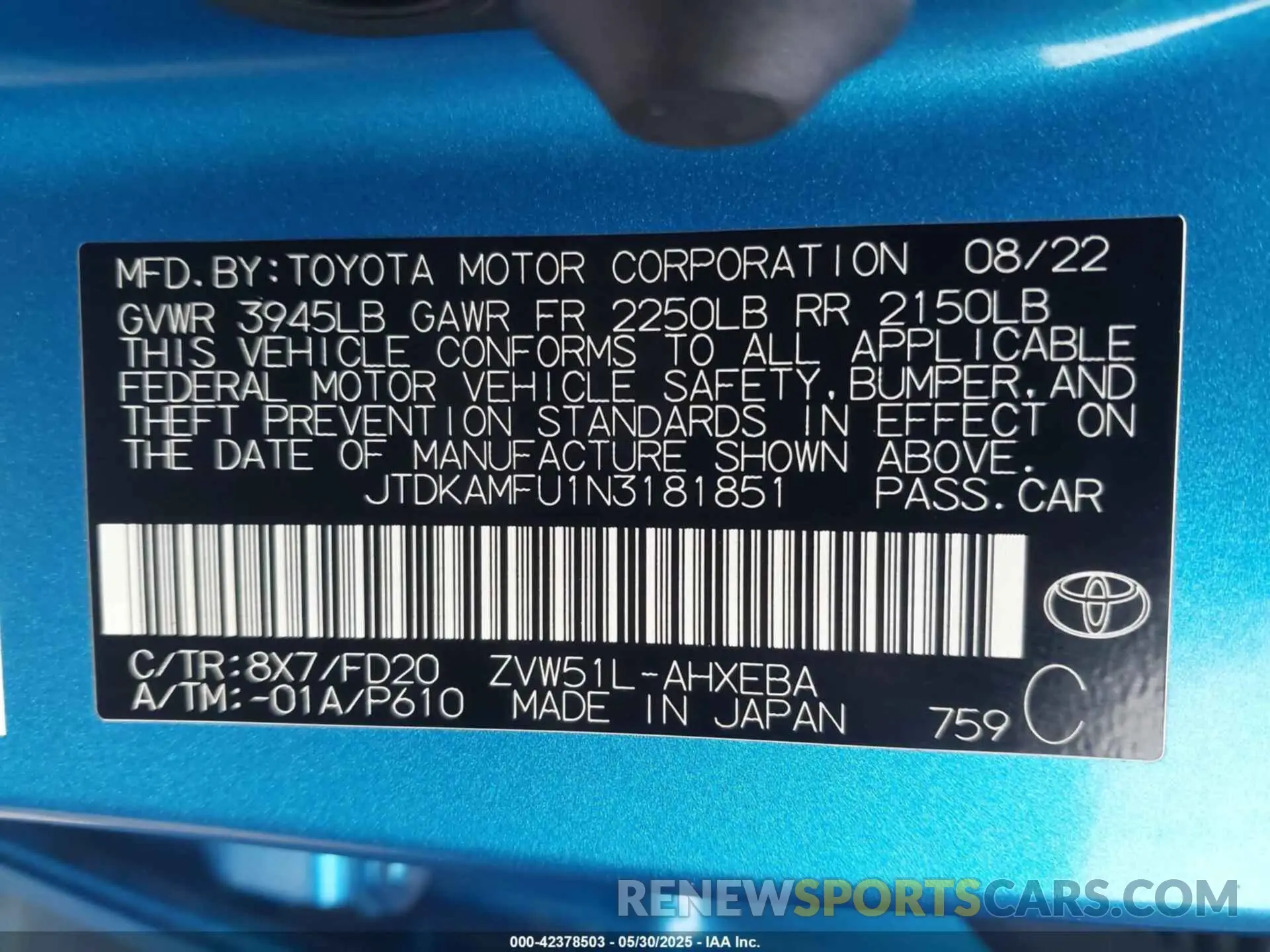 9 Photograph of a damaged car JTDKAMFU1N3181851 TOYOTA PRIUS 2022